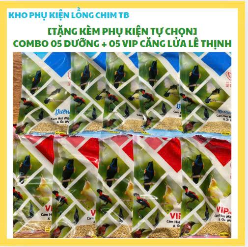 PHỤ KIỆN TỰ CHỌN COMBO 05 GÓI DƯỠNG + 05 GÓI VIP CĂNG LỬA CHO CHIM HÚT MẬT LÊ THỊNH 1KG