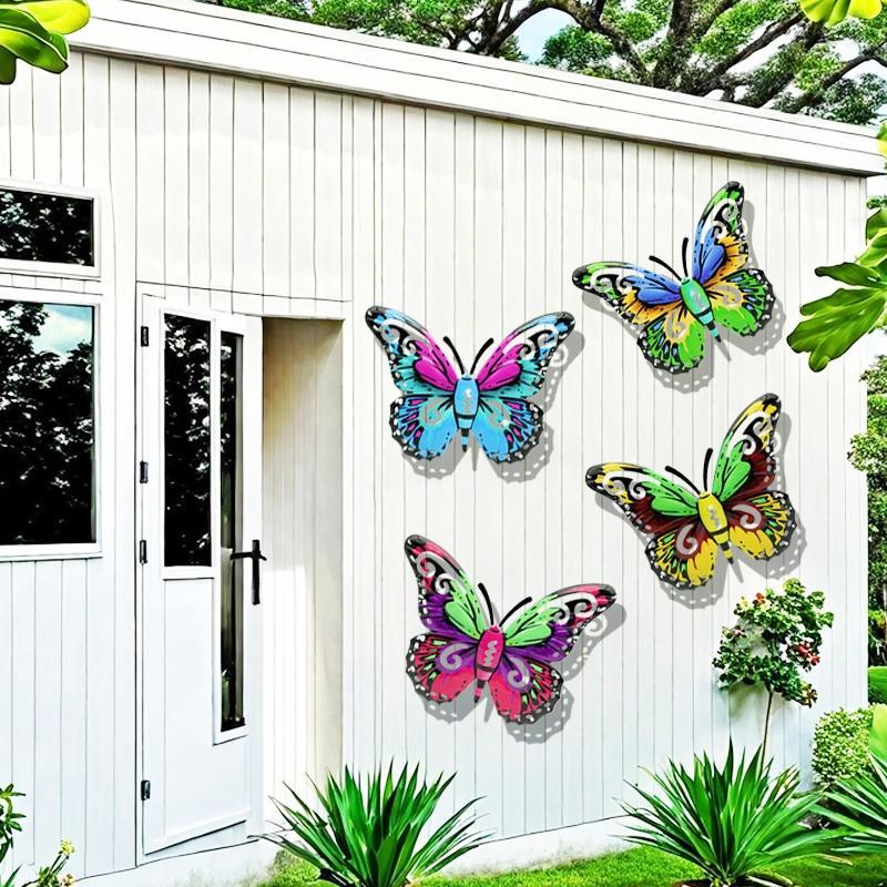 Butterfly Pattern Wall Decor, 4 Counts/set Colorful Hanging Butterfly Wall Art, Wall Decor for Home Garden Yard Fence 5