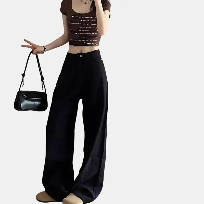 [ XẢ KHO ] Quần Kaki Dáng Suông Nữ CHAUZI QD691 - Phong Cách Casual Pants Dễ Phối Đồ Thiết Kế Thời Trang Hottrend 2024 - Women Nhung Kaki Jean Đen Kem 3