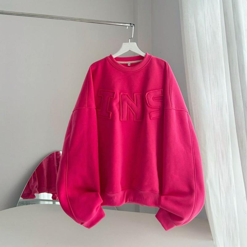Ao sweater thêu chữ nổi INS nỉ bông , Áo hoodie vải nỉ lót bông dày dặn form rộng unisex 1