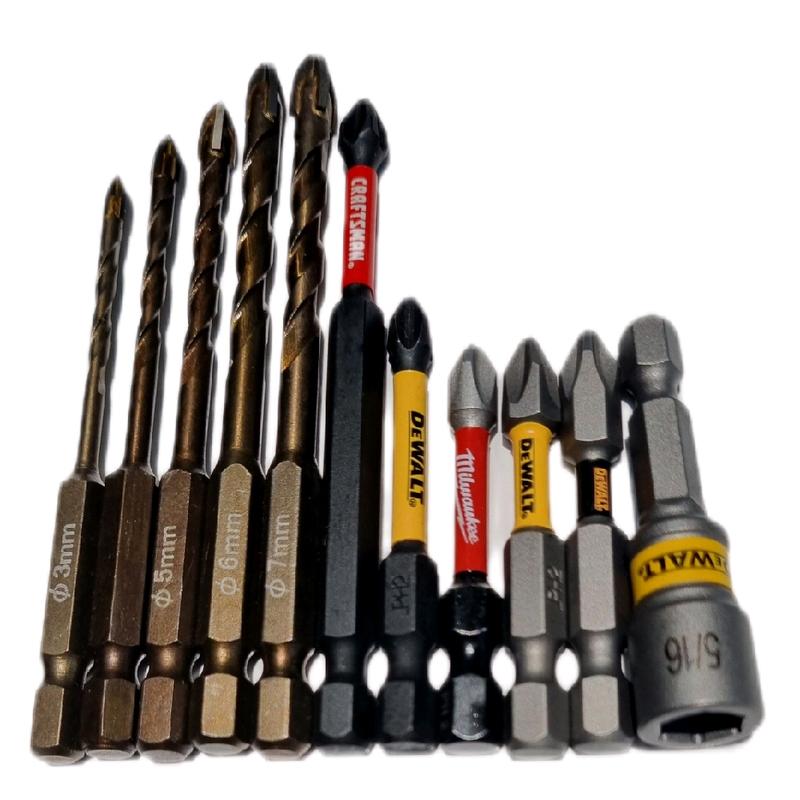 Bộ 11 món mũi khoan kết hợp bộ vít cao cấp (Mk li 3,4,5,6,7mm ; Vít 5cm,6cm,9cm cỡ Ph2 từ tính mạnh ; Đầu bắn tôn 8mm) - Chất lượng, sử dụng thuận tiện.