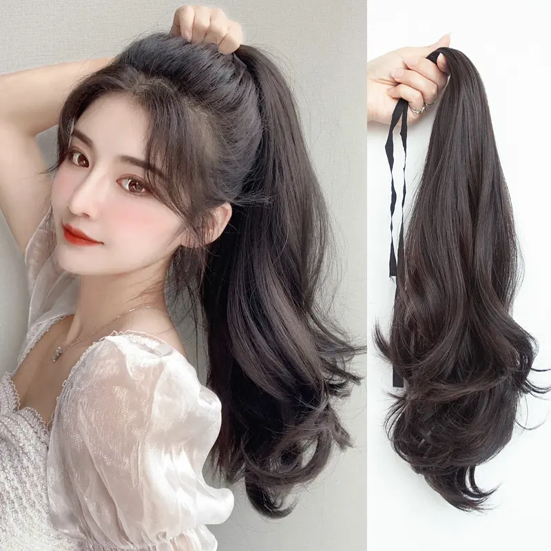 Simple & Elegant Girls Fluffy Wavy High Ponytail Tying Wig Waterfall Curly Half Tied One-piece Women Hair Extension