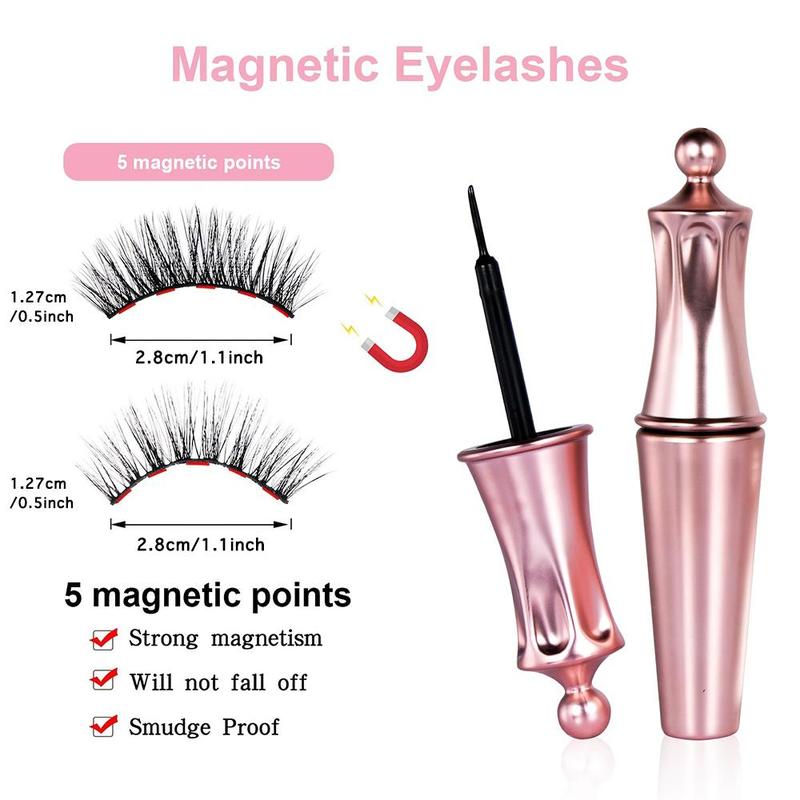 Reusable False Magnetic Eyelashes with Eyeliner & Tweezers, 5 Pairs Fluffy Eye Strip Lashes, Natural Curling Strip Lashes, Soft and Curl Fake Lashes for Women, Summer Makeup, Valentine's Day Gift, Cosmetic, DIY 1