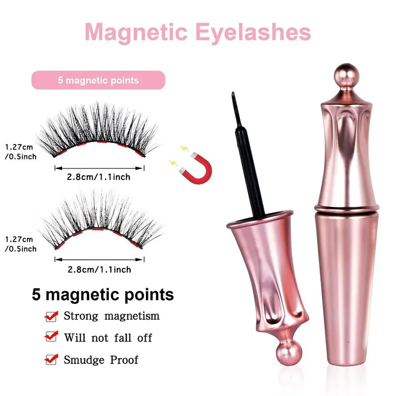 Reusable False Magnetic Eyelashes with Eyeliner & Tweezers, 5 Pairs Fluffy Eye Strip Lashes, Natural Curling Strip Lashes, Soft and Curl Fake Lashes for Women, Summer Makeup, Valentine's Day Gift, Cosmetic, DIY 1