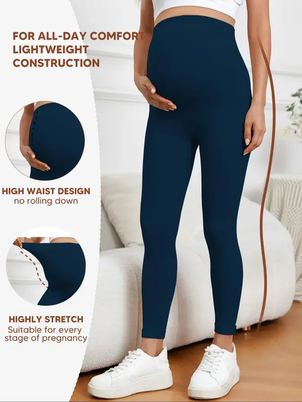 Women's Minimalist Solid Maternity Leggings, Pregnancy Plain High Waist Skinny Pants, Seamless Leggings for Daily Wear, Fashion Casual Maternity Pregnancy Bottoms for Women Lady, Pregnancy Clothes, Maternity Clothing 5