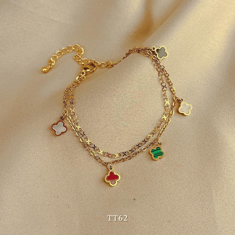 KHÔNG ĐEN GỈ Lắc chân thép Titan cỏ 4 lá nhiều màu mạ vàng thời trang sang trọng - Mely TT62