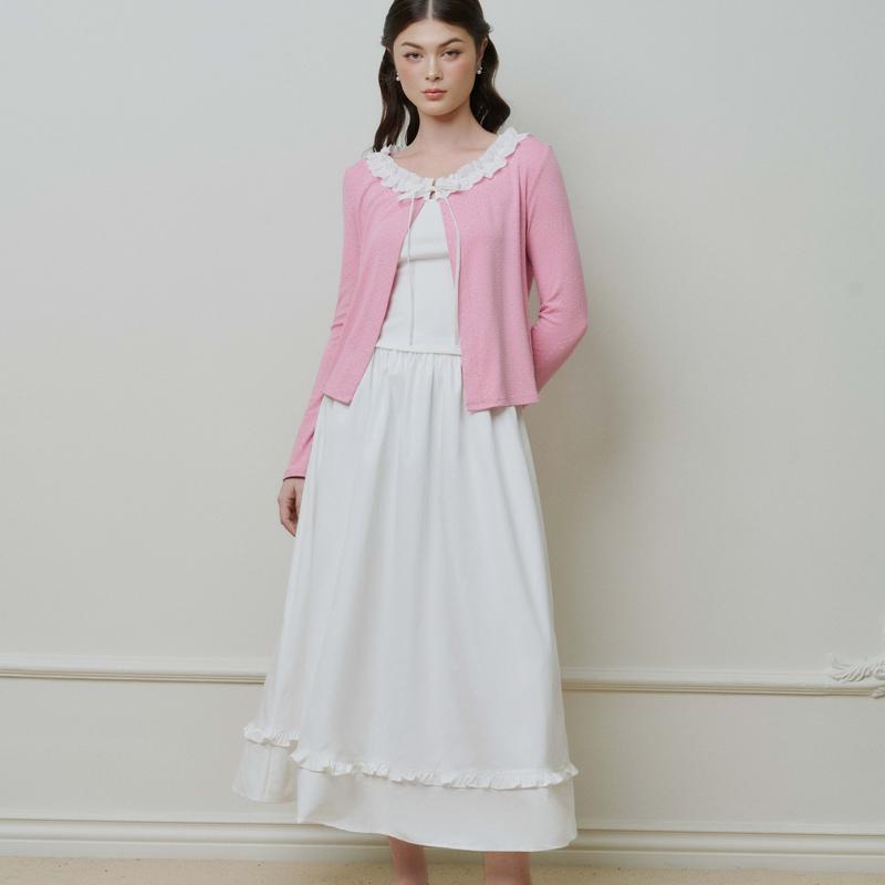   LIVE  DOTTIE - Chân váy dài phối bèo - Trắng - S0257 Cotton Nữ 