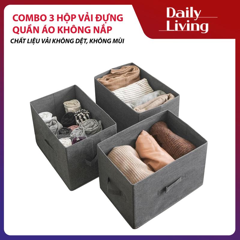 Combo 3 Hộp Vải Không Nắp Đựng Quần Áo, Đựng Đồ Chơi, Đồ Dùng Trong Nhà Chống Bụi