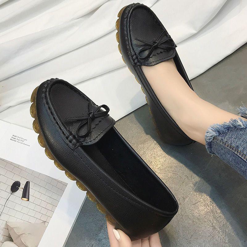 Gommino Female 2024 Spring New Flat Shoes Beef Tendon Soft Bottom Slip-on Lofter Mother White Nurses' Shoes 2
