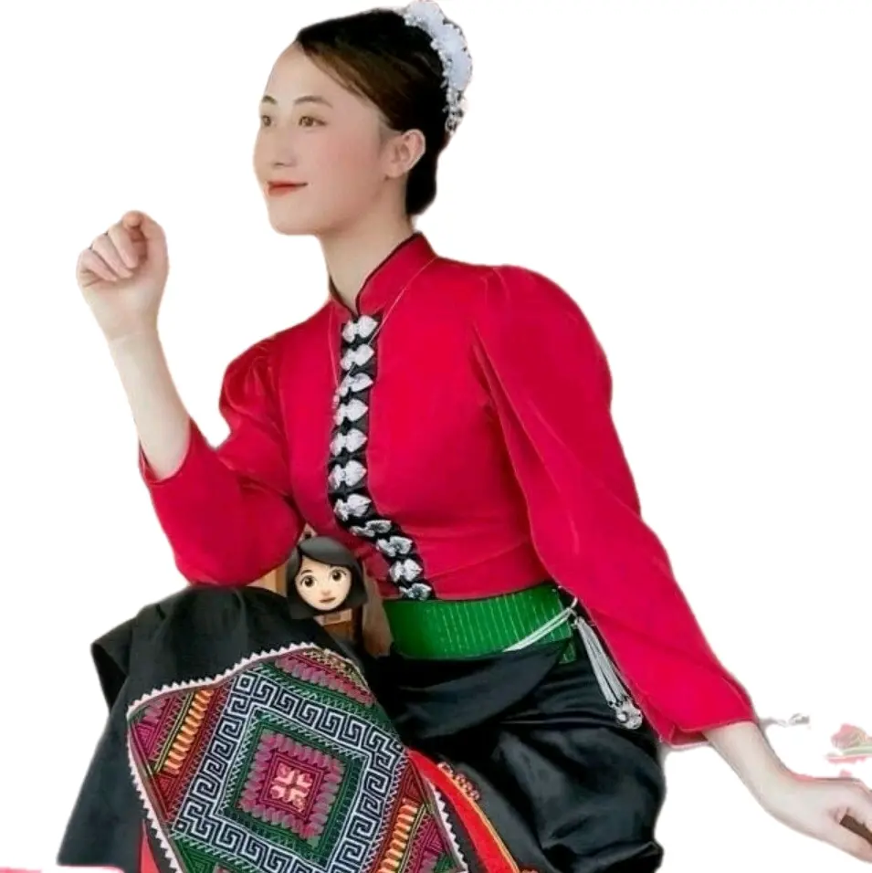 áo cóm truyền thống tây bắc màu đỏ cổ cao tây  lỡ.