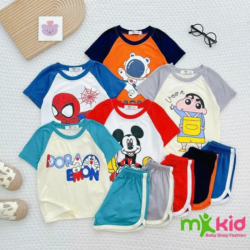 04 Bộ Thun lạnh cho bé trai bé gái size từ 7-15kg  màu ngẫu nhiên (Theo những bảng màu e đã ghim, mẹ nào thích lấy bảng màu nào thì nhắn tin cho shop) Áo Thun 2
