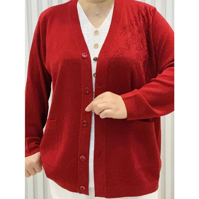 Áo Len Cardigan Cổ Chữ V Cao Cấp, Thời Trang Mới Mùa Thu, Dành Cho Mẹ Trung Niên Áo Khoác Mặc Bên Ngoài Dáng Rộng Rãi Và Mỏng, Dành Cho Nữ, Zjc2024 Women Top 3