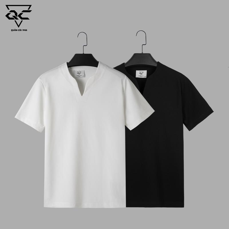 Áo thun cộc tay Nam ,Nữ At: 178 cổ xẻ  ( Quân còi 1988 ) chất vải cottonUNI 280gsm Menswear Trắng Cổ Tròn