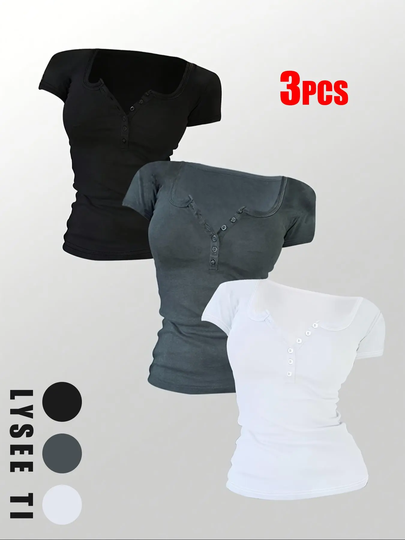 Women's Solid Button Round Neck Tee, Casual Short Sleeve T-shirt for Daily Wear, Ladies Clothes for All Seasons, Women's T Shirts