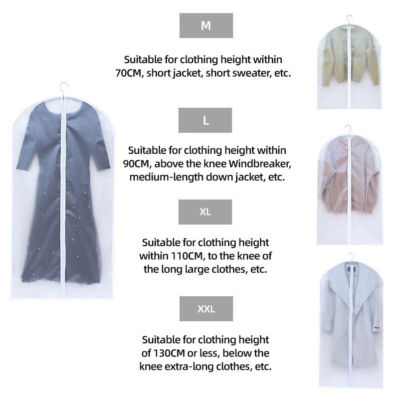 Product Introduction of Clear Garment Bag Suit Bags for Closet Storage, Vinyl Garment Bags for Hanging Clothes, Coat Covers for Closet with Zipper and Plastic Garment Bags for Hanging Clothes 6