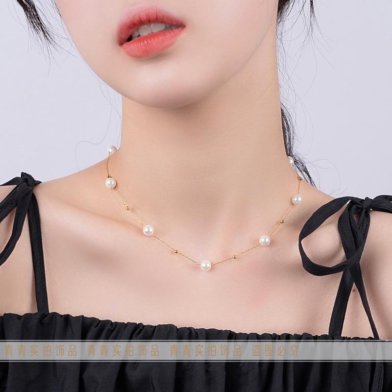 Product Introduction of 2024 [Titanium Steel Does Not Fade] Strong Light Feeling Starry Sky Shell Pearls Transfer round Beads Doudou Interval Besties Necklace Gift 20
