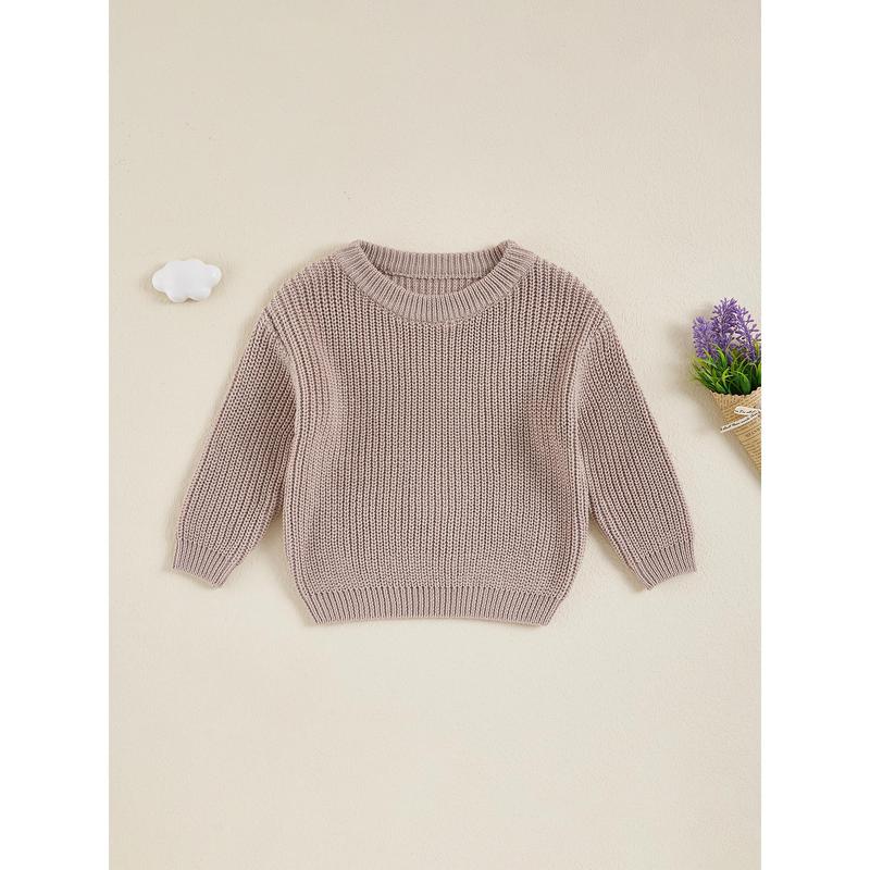 Product Introduction of Little Boy Girl Knit Sweater Solid Color Crew Neck Long Sleeve Pullover Tops for Fall Winter Causal Sweater 55