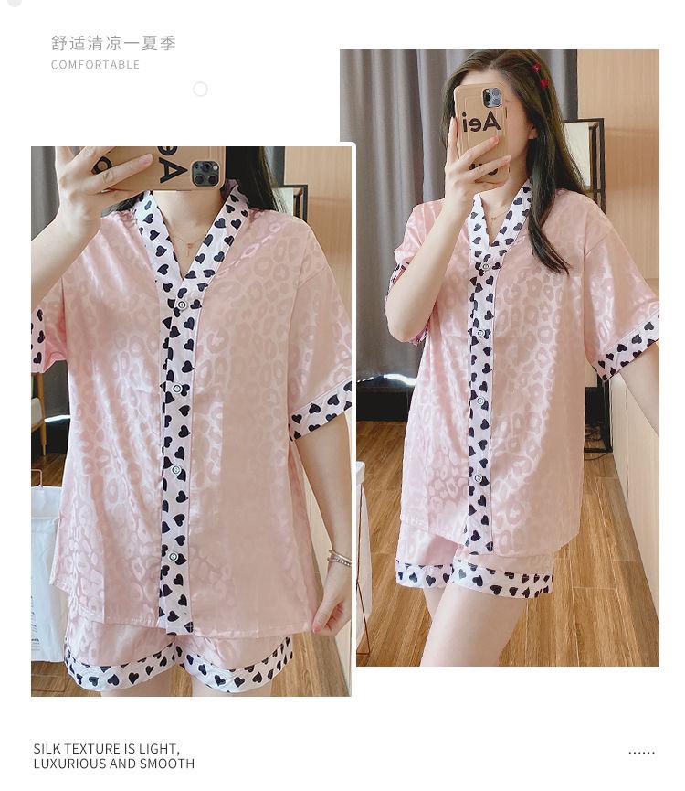Product Introduction of Women's Pajamas 2022 New Summer Thin Ice Silk Cardigan Camellia Set Short Sleeve Cartoon Princess Style Loungewear 26