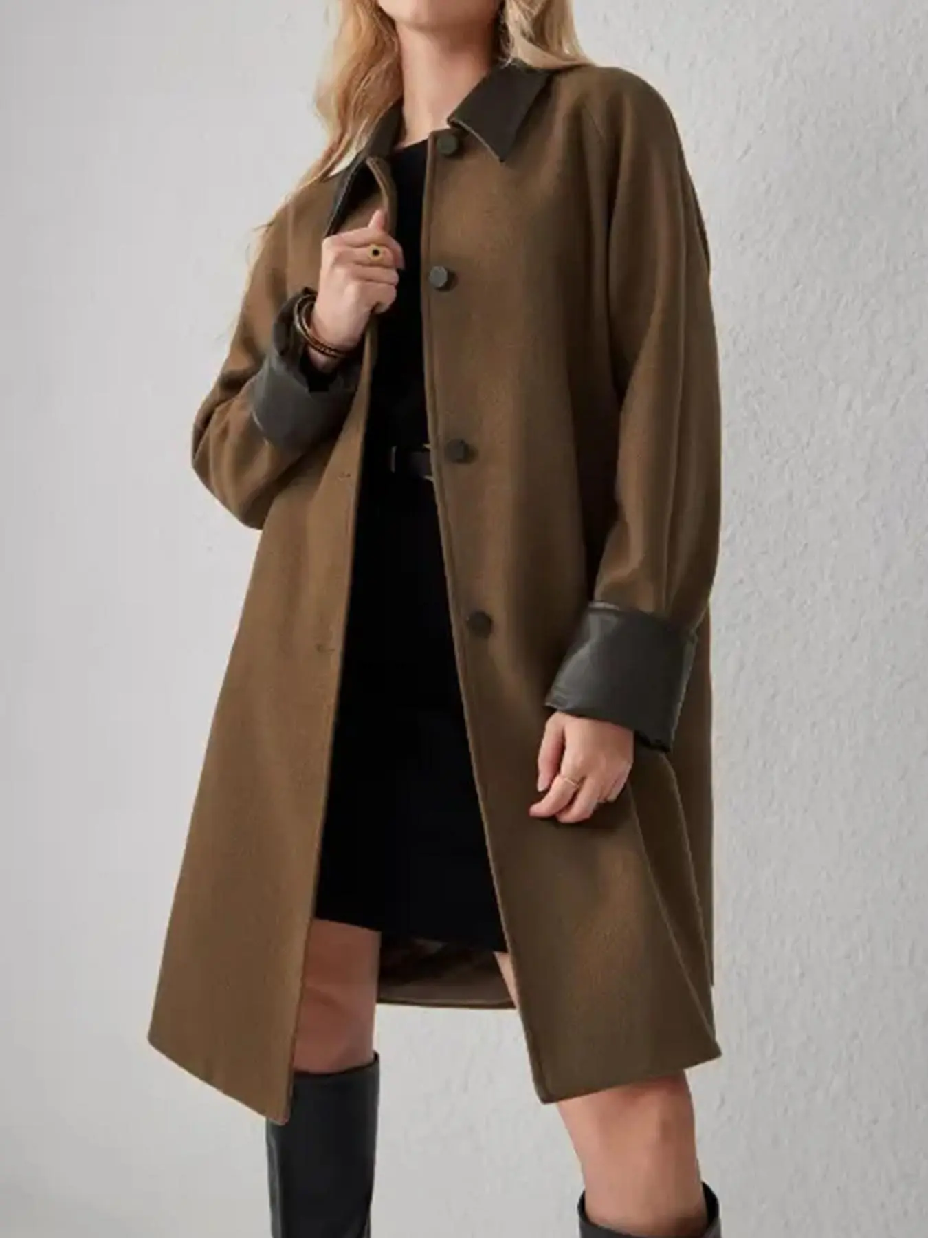 Women's Solid Button Front Collared Coat, Casual Long Sleeve Outerwear for Fall & Winter, Ladies Clothes for Daily Wear