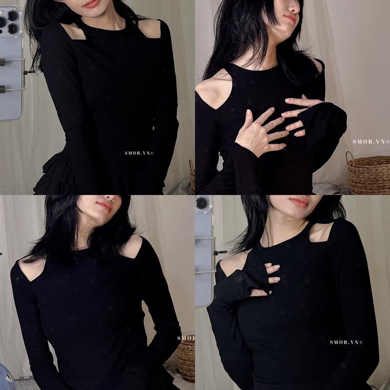ẢNH THẬT ĐỘC QUYỀN SMOR ROOM Áo khoét 2 bên vai xẻ tay FIU TOP