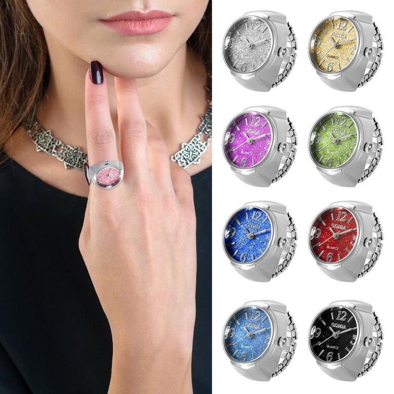Creative Alloy Digital Couple Watch Ring Quartz Round Quartz Finger ...