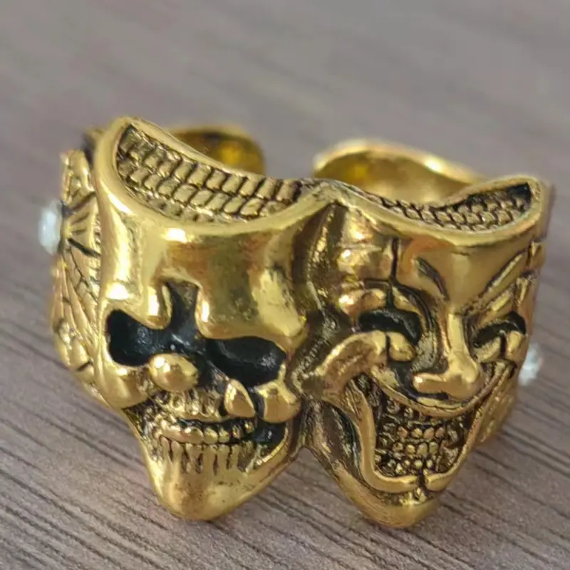Nhẫn Chú Hề, Hai Mặt, Bạc Thái Lan, Phong Cách Gothic Hợp Xu hướng Nhật Bản Cổ Điển Của Nam Giới, Nhẫn Mở Thủ Công, Thiết Kế Ác Và Thiện năm tháng mặn nồng ring wedding long one piece signet chúa tể những chiếc 2