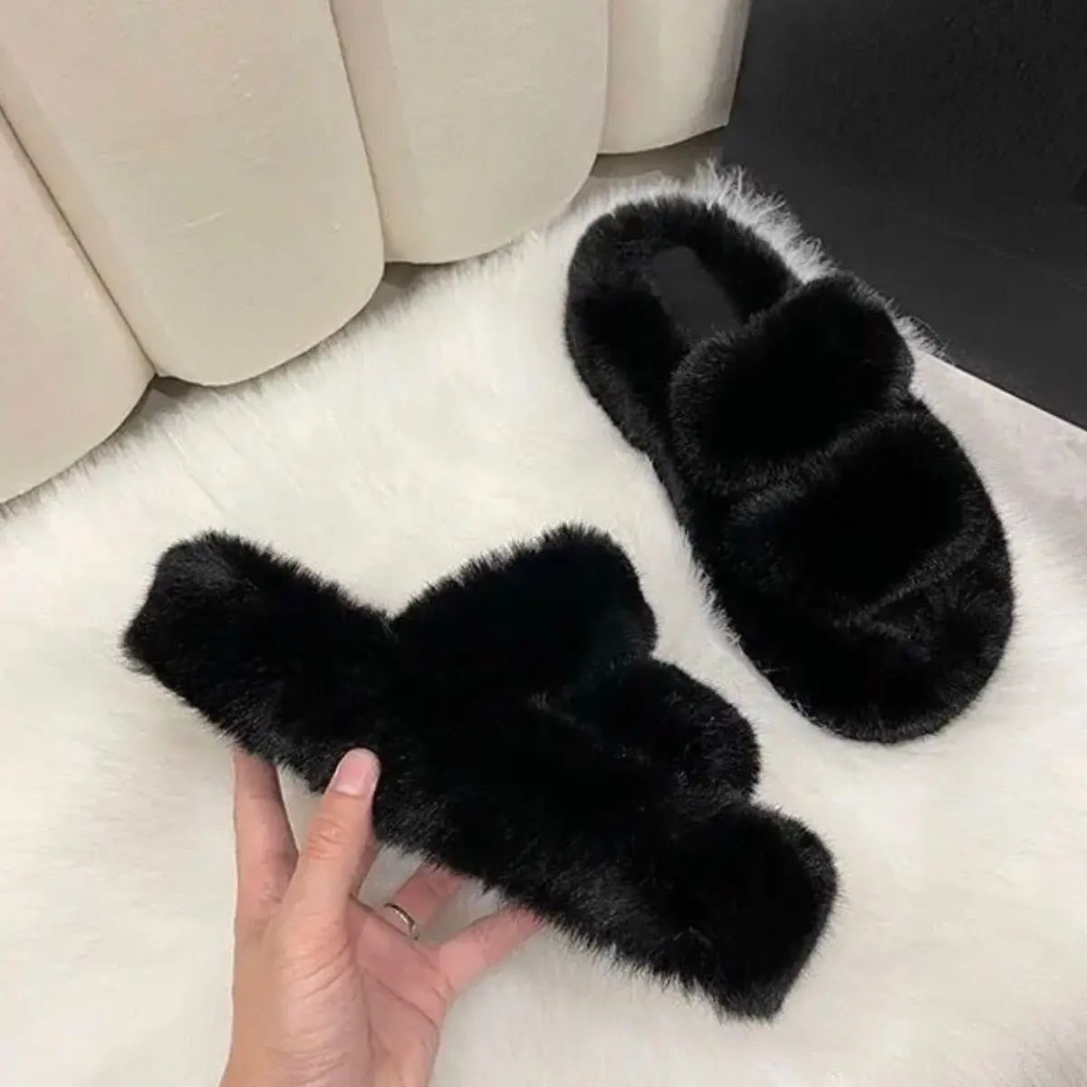 dép bông, dép lông 2 bản đế 5cm chuẩn loại 1 Mùa đông DéP Slipper Quai Ngang Nữ Có Quai