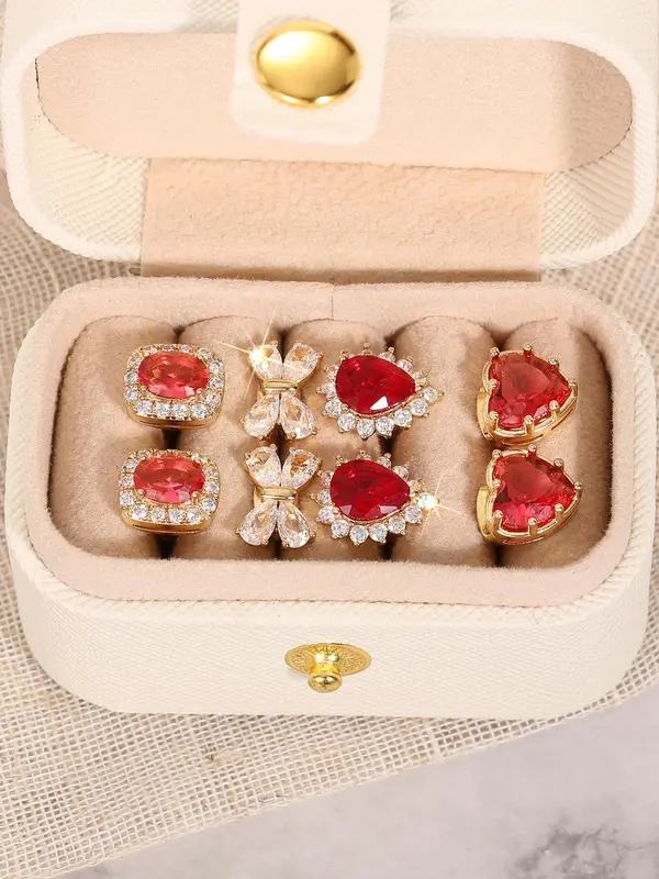 Women's Elegant Rhinestone & Garnet Decorated Earrings Set, Exquisite Trendy Earrings, Fashionable Jewelry for Women for Party & Daily Clothing Decor 3