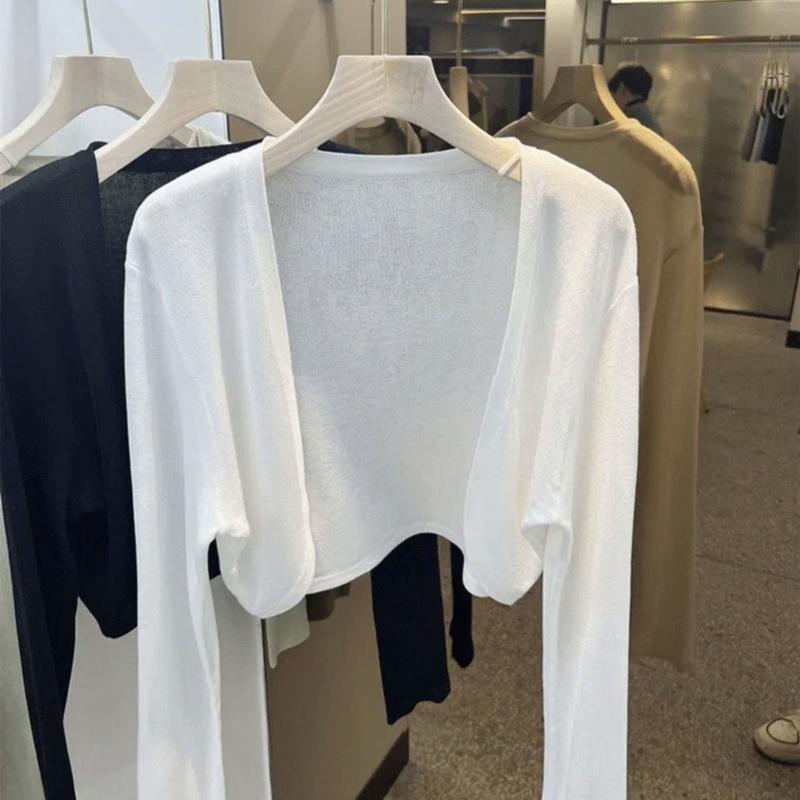 Product Introduction of Áo Cardigan Chống Nắng Dệt Kim Lụa Lạnh Ngắn Màu Trắng Váy Hai Dây Mùa Hè Mỏng Cho Nữ Áo Khoác Vải Tuyn Bên Ngoài Áo Áo Cánh Điều Hòa Không Khí 13