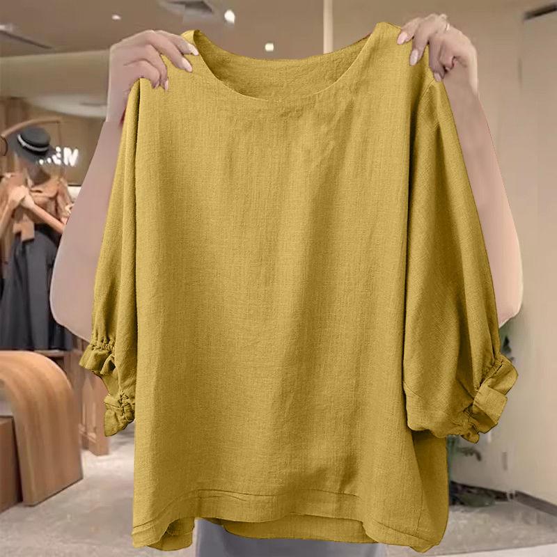 Quần Áo Nữ, Cắt Nhãn Cao Cấp Quầy, Phong Cách Cổ Điển Dáng Rộng Mùa Hè, Cổ Tròn, Tay Lửng Áo, Áo Phông Ẩn Bụng, Giảm Giá 1