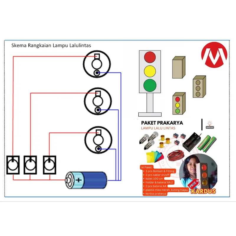 Paket rangkaian lampu lalu lintas lampu lalulintas traffic light untuk prakarya  sekolah tugas sekolah tugas anak / paket contoh rangkaian paralel / lampu paralel / rangkaian paralel seri 1