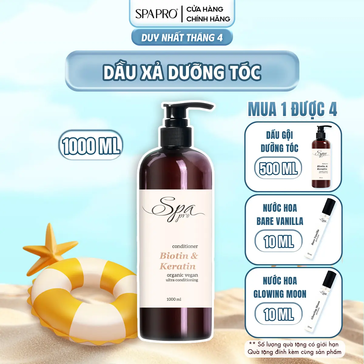[MUA 1 TẶNG 3] Dầu Xả Chăm Sóc Tóc SPAPRO Biotin Thực Vật 1000ML
