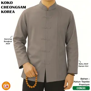 TERBARU 2026 MA KOKO CHEONGSAM KOREA - Baju Koko Pria Muslim Lengan Panjang Bahan Kain Katun Toyobo Premium / 38469 Bahan Lembut Adem, Kancing dan Saku Aktif Koko Dewasa
