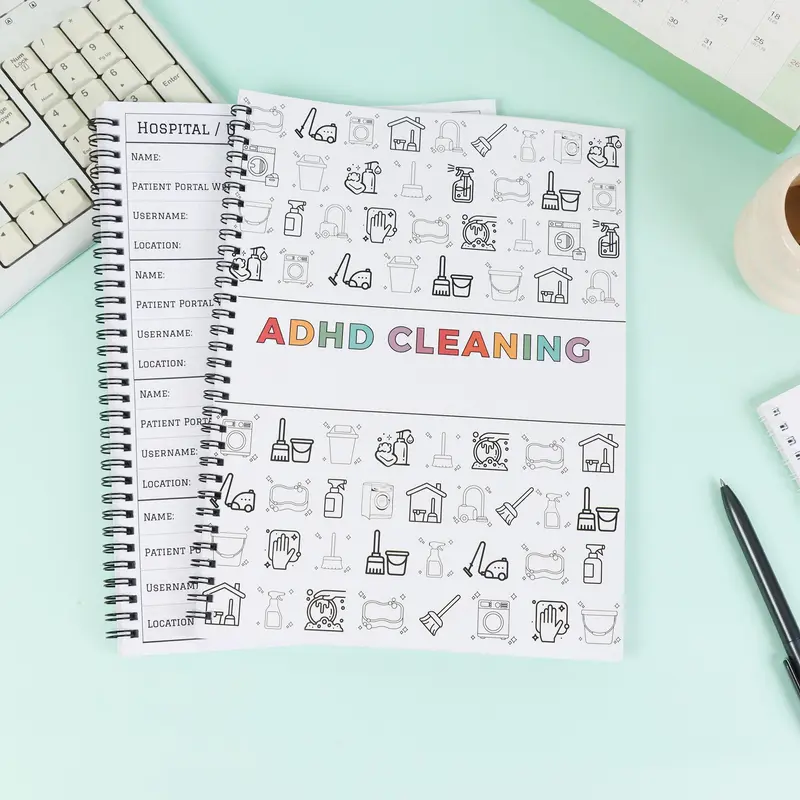 Cleaning Tool Pattern Planner Notebook, 1 Count Weekly & Monthly Planner Notebook, Household Cleaning Schedule Notebook, Office Stationery & Calendar Supplies 4
