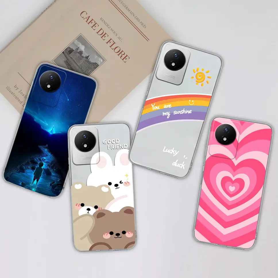 For Vivo Y02S Y02 Y02A Phone Case Cute Sweet Girl Transparent Soft Silicone Back Cover Shell For VivoY02S VivoY02 4G Vivo Y 02 02S 02A Casing
