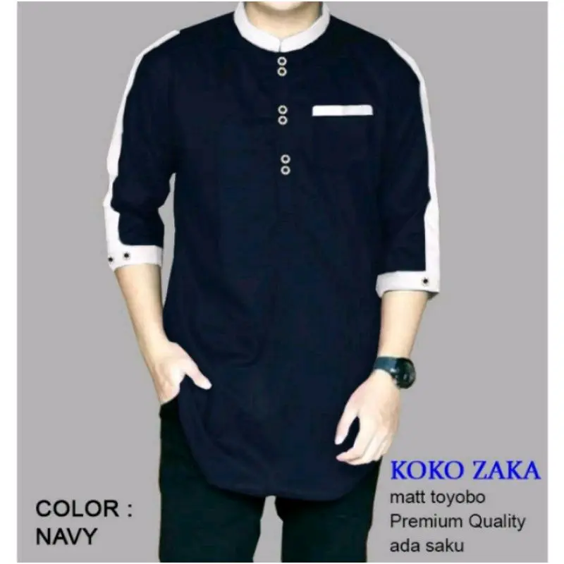Baju  Koko Kurta Zaka Lengan 3/4 Bahan Katun Adem Nyaman Atasan Koko Qurta Pria Dewasa 2