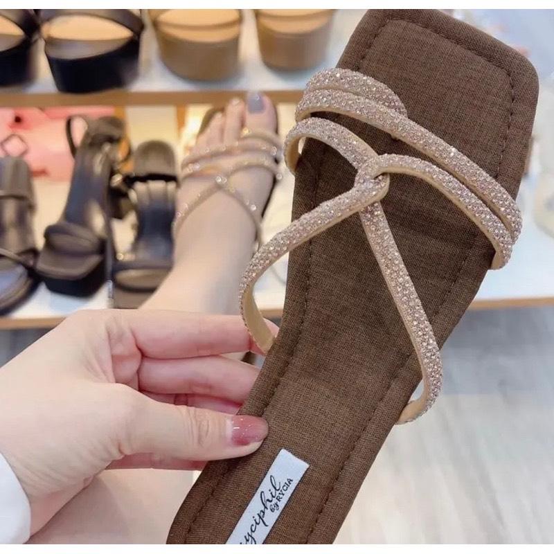 Product Introduction of lamlamshoes- Dép lê nữ- dép lê dây đá xỏ ngón mix quai ngang đế bệt dẻo mũi vuông xỏ ngón dây đá AC207 DéP GiàY 5