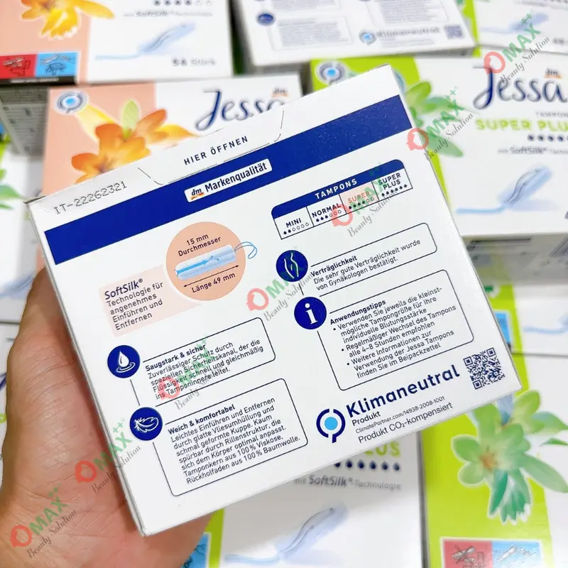 TAMPONS JESSA Đức Dạng Nút - Siêu Thấm Hút - Tiện Lợi - Nhỏ Gọn Dễ Dùng - Hàng Nhập Khẩu - Đủ Các Giọt ( Tampon ) Nữ Women 6