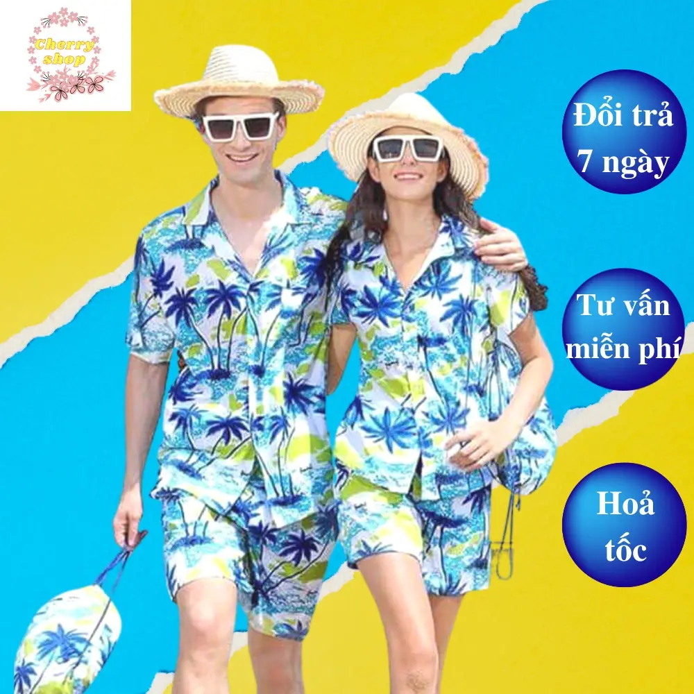 Men's and Women's Beach Outfits Team Building Outfits, White Coconut Pattern Family Outfits