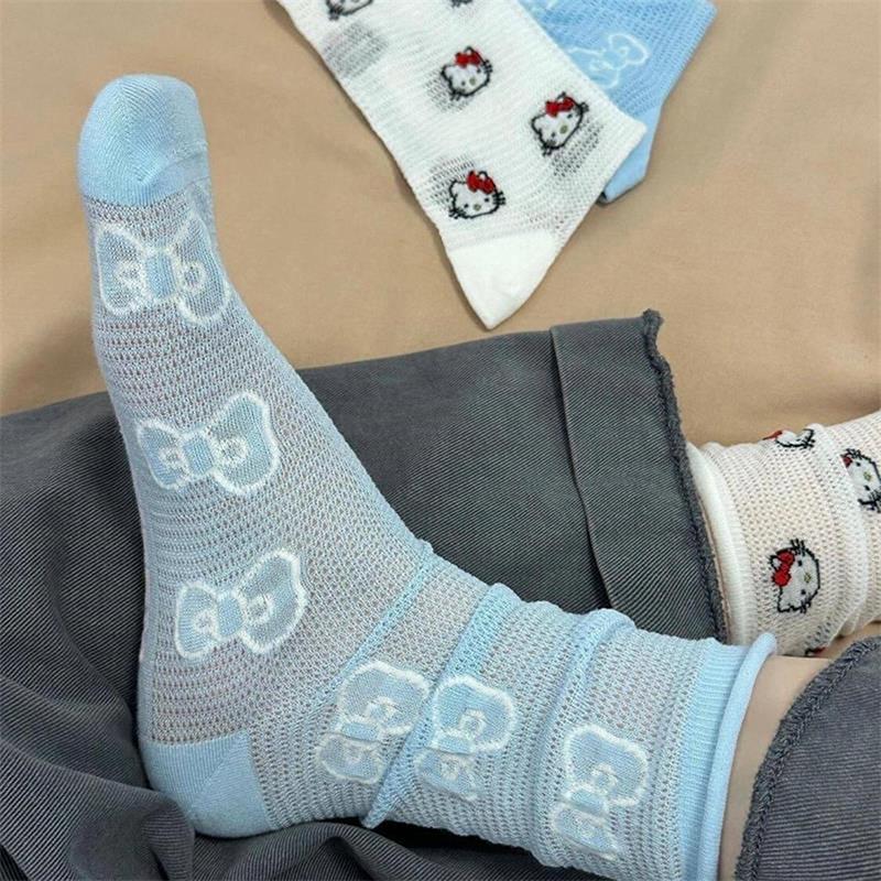 Product Introduction of Cartoon Sanrio Socks Cute Hello Kitty Bow Mid-tube Socks Cotton Thin  Mesh Hollow Breathable Socks Sweet Girly Heart Gifts 23