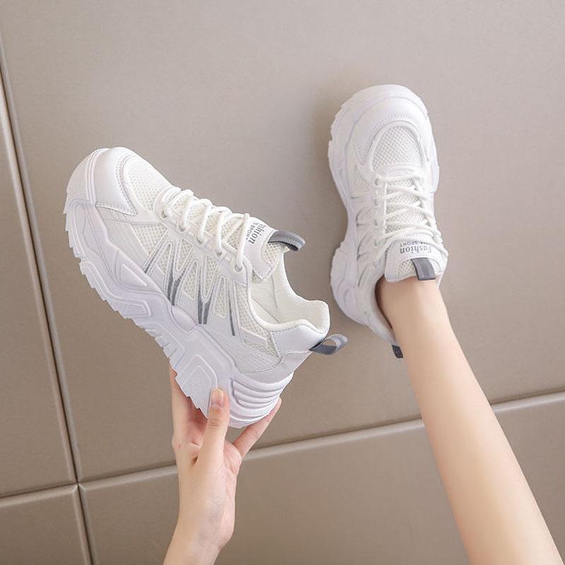 NGHỈ BÁN XẢ HÀNG Giày thể thao nữ độn 5cm đế êm chất vải thoáng khí Fashion XF2222 Sneaker Shoes phù hợp mặc váy, quần Jean, hoạ tiết Sọc tho sneaker nu Len Hoa giày độn đế cho học sinh đi học giay giare giày trắng nữ đi học