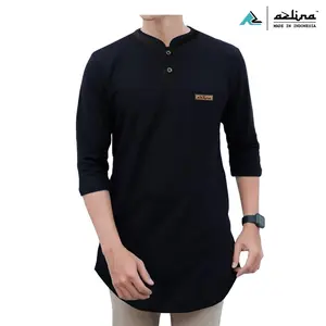 Azlina Koko Pria Kurta Dewasa Lengan 3/4 Koko Kaos Bahan Cotton Combad24s Premium Kain Baju Muslim Kantong Saku depan Label Azlina