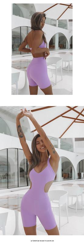 Product Introduction of Sleeveless Yoga Jumpsuit with bra shorts Spiral fabric quick-dry running set sportswear Fitness clothing  close-fitting Pleated Plain 5