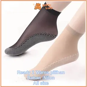 HIPPOLAND Kaos Kaki Stocking Wanita Pendek Sock Motif / Kaus Kaki Stoking Tipis Transparan Cewek Bahan Tipis Pendek Warna Kulit dan Hitam Kaos Kaki 380-381 Nyaman Panjang Semata Dewasa Ankle