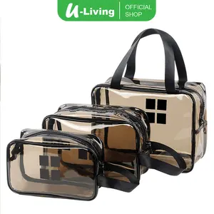 U-Living Washbag Tansparan Washbag Travel Waterproof Tas Kosmetik Besar Travel Tas Make Up Tas Travel AO005 Kulit Pink