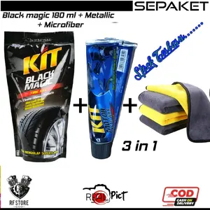 Paket Kit black magic tire gel 180 ml/ Kit paste wax metalik 60 gr/ Kain lap microfiber 30 x 30 cm/ Dapet 3 produk/ Real pict/ Cod Car Metallic