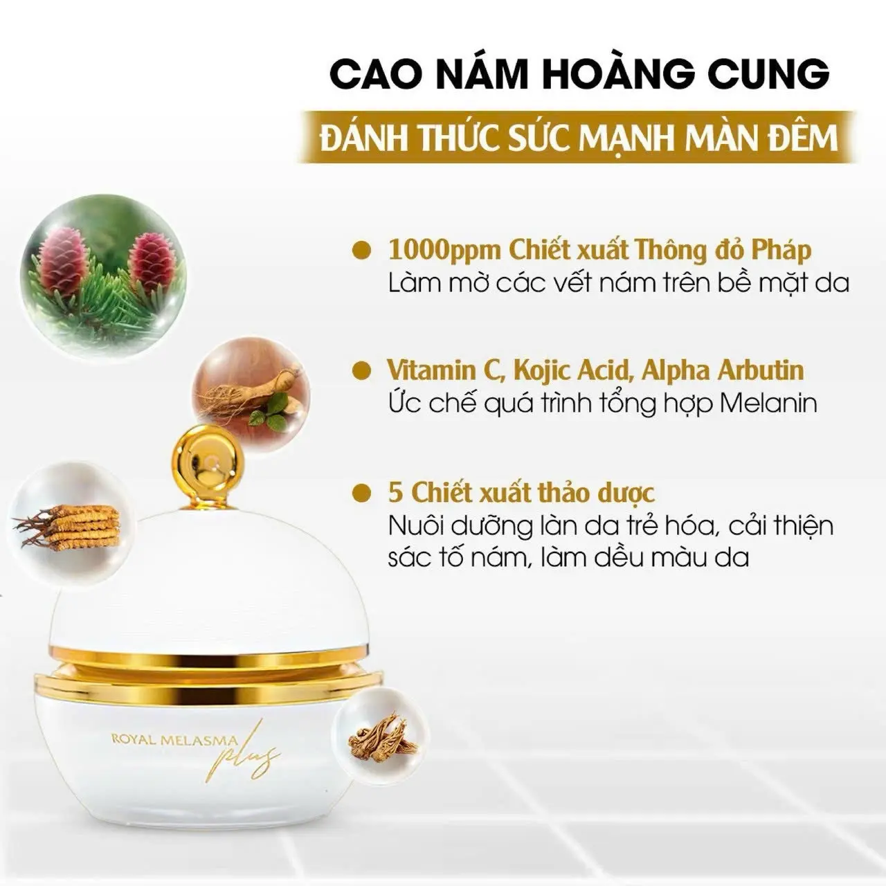 Cao nám hoàng cung giúp hỗ trợ mờ nám , sạm ,tàn nhang  1 là giúp ứng chế thành mênanin giúp da cảm thiện da Ko điều màu và lỗ trân lông to  TRI ÂN THÊM MỘT MIẾNG MẶT NẠ NHÂN SÂM