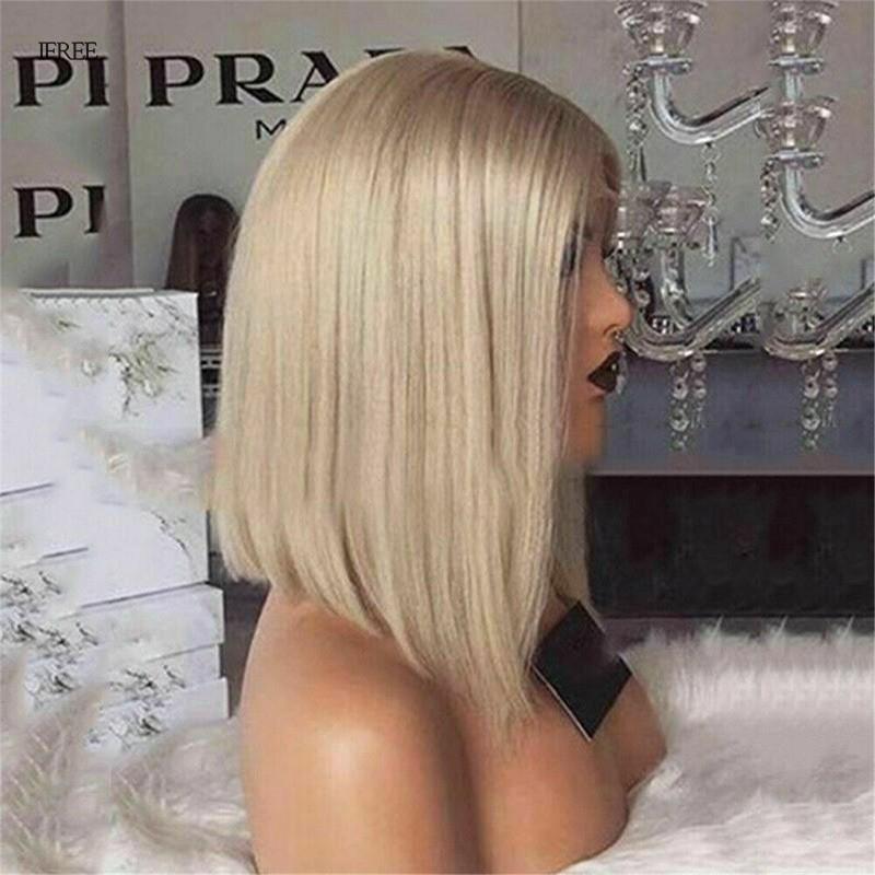 Women Short Bob Wig Front Lace Blonde Straight Artifical Hair Full Wig 4