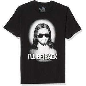 Camiseta negra con diseño abstracto 2D – estilo urbano alternativo, ideal para hombre y mujerGoodie Two Sleeves Jesus Christ I'Ll Be Back Adult Short Sleeve T-Shirt Camiseta Hombre