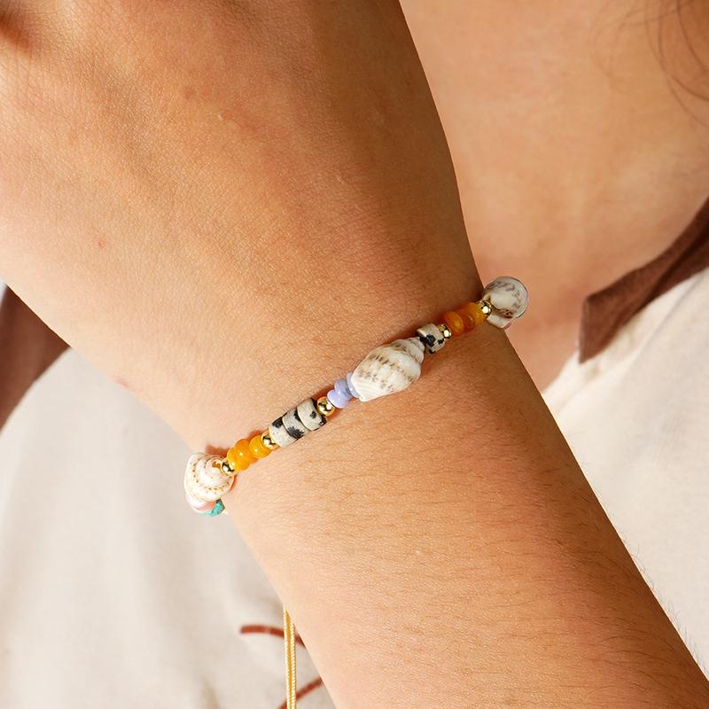 Product Introduction of Hot selling new Bohemian copper bead shell/semi precious stone spacer conch bracelet, niche and versatile 0
